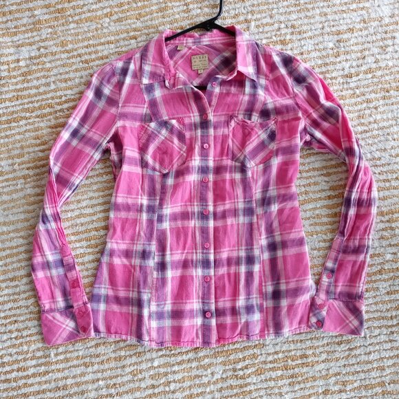 Guess Pink Plaid Button-up - Picture 1 of 5